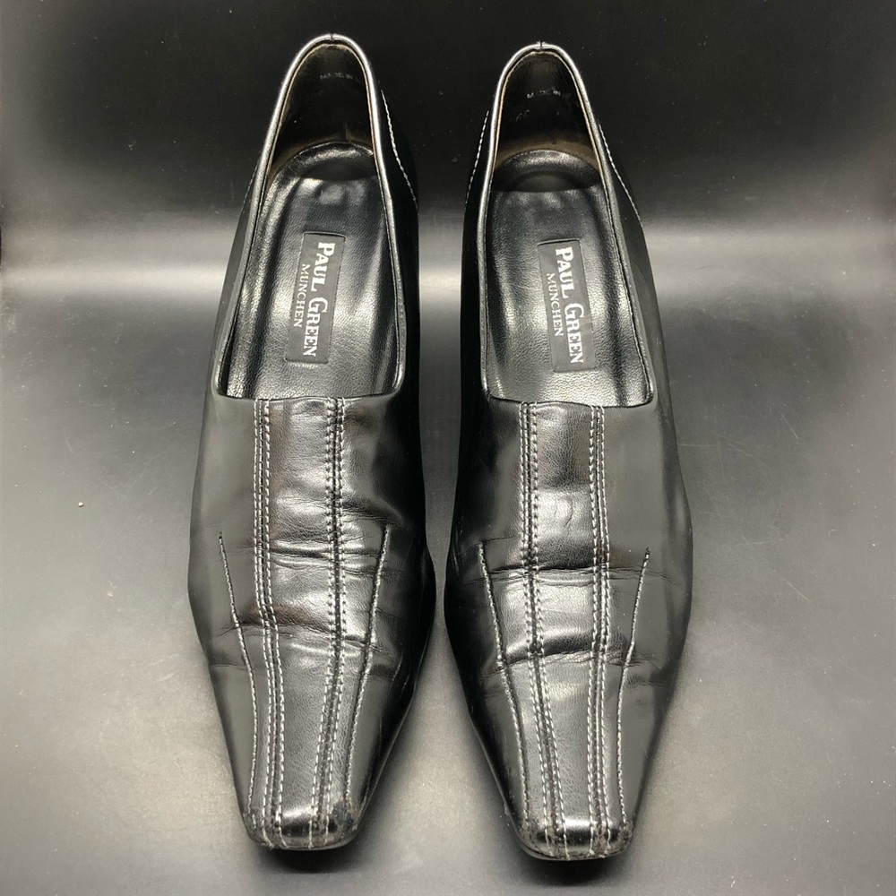Paul Green München Black Leather Square Toe Block Heel Pumps Size 5.5 UK US 8